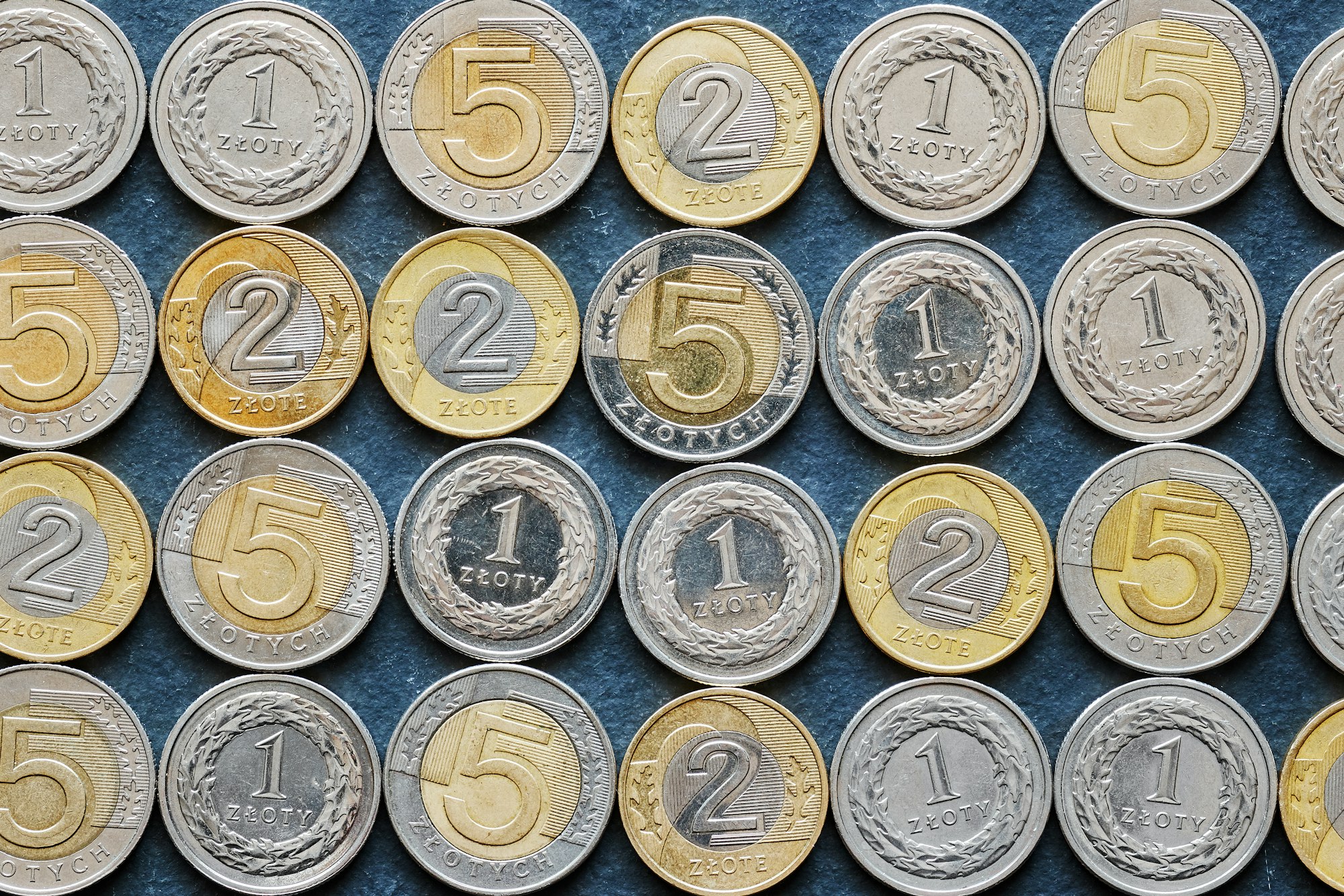 Close up picture of Polish Zloty coins.